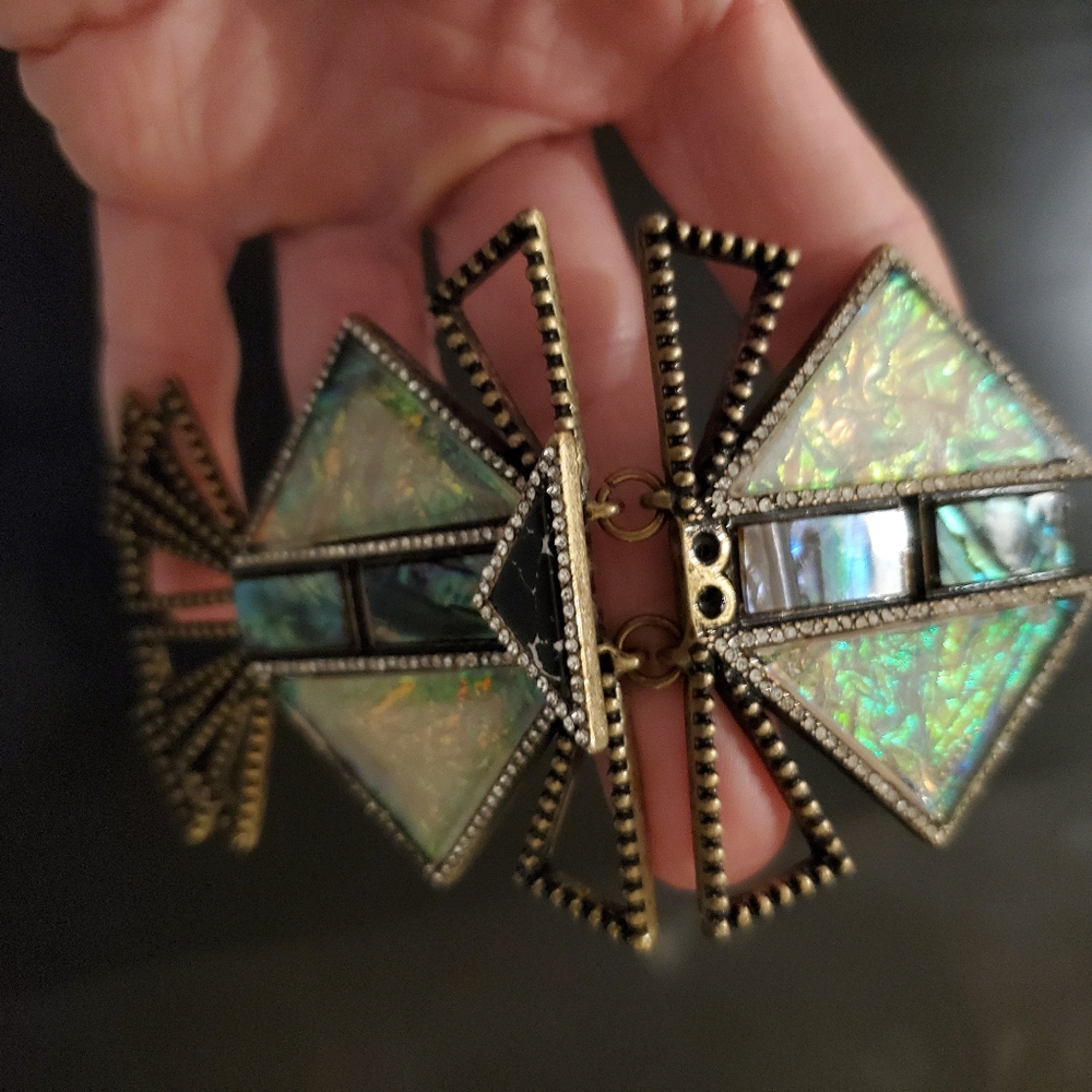 Baublebar art deco statement necklace, gold, green, black, cream, copper, stone - Picture 10 of 15